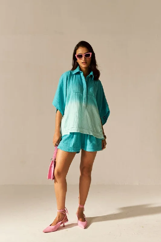 LAGOON AQUA GLASS MINI KAFTAN CO-ORD SET