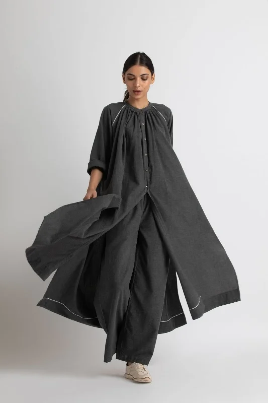 gather neck shirt co ord- melange