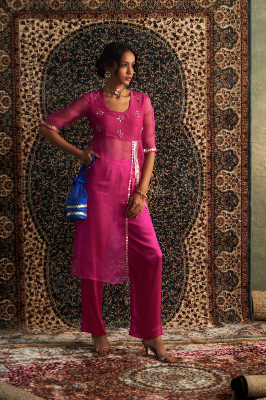 Rani Pink Embroidered Straight Kurta Set