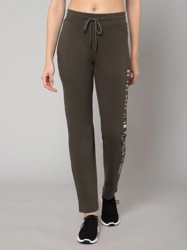 Women's Casual  Olive Green Full length Mid rise Track Pants