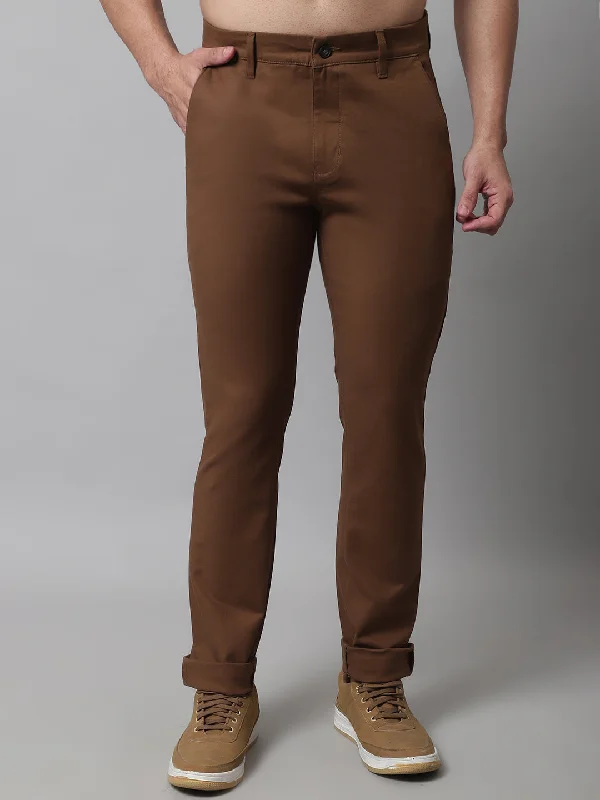 Men's Casual Flat front Brown  Trousers