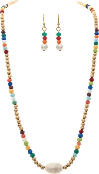 Colorful Freshwater Pearl Center Necklace Set