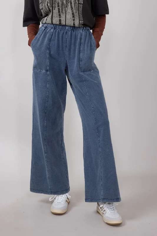 Elastic Waistline Straight Leg Pants for Women in Denim Blue | FP3364-DENIMBLUE