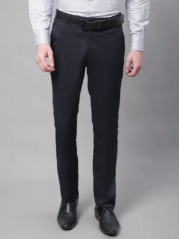 Men's Regular fit Flat front Navy Blue  Trousers