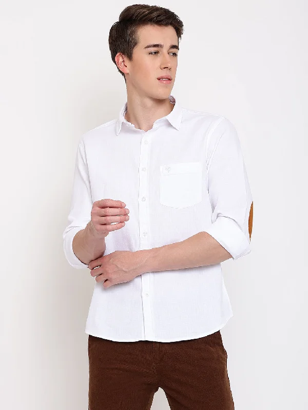 Men's White Casual Plain Full Sleeve Shirt