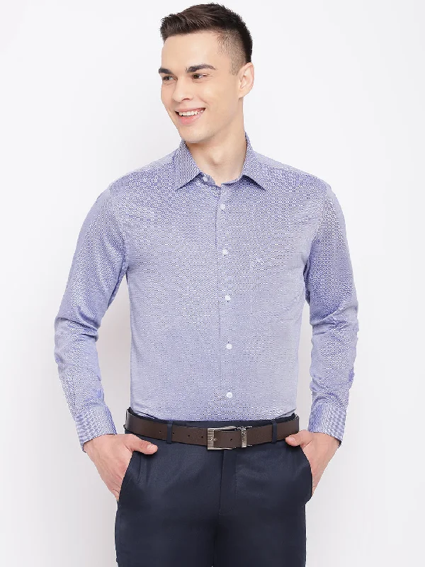 Men's Navy Blue Formal Self textured Full Sleeve Shirt