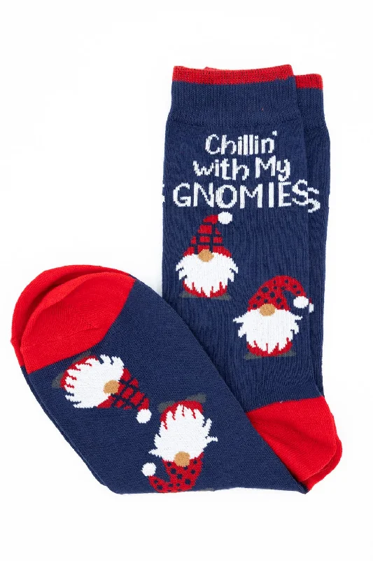 Chillin Gnomies Crew Socks for Men in Navy | 91744-NVY