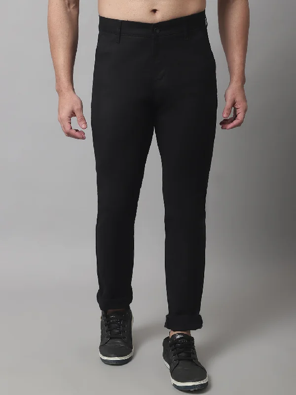 Men's Casual Flat front Black  Trousers