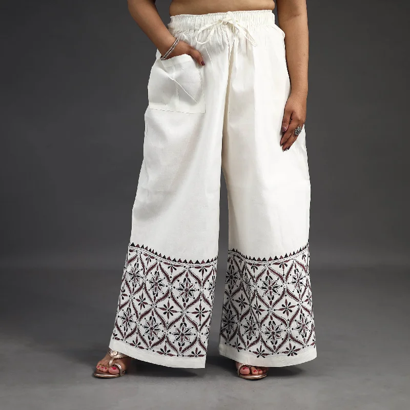 Sweet Breath White - Kantha Hand Embroidery Palazzo in Cotton 59