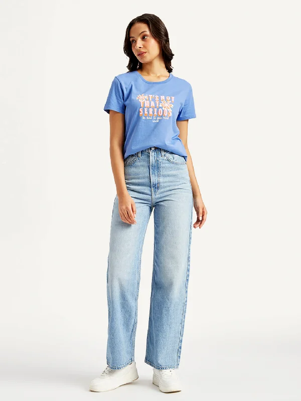 High Street Style Women's High Rise Loose Fit Light Blue Jeans