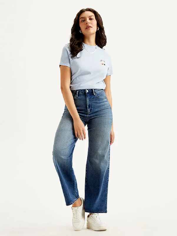 Slim Fit Women's High Rise Flared Blue Jeans