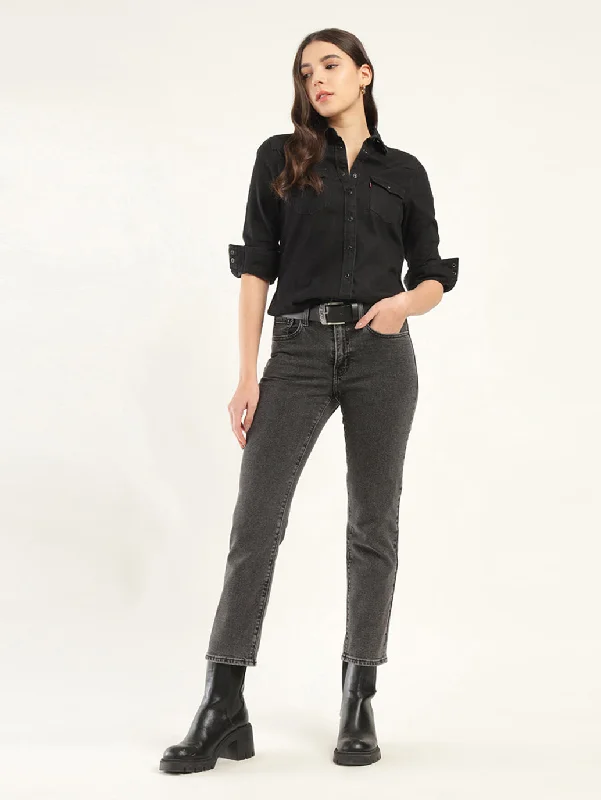 Elegant And Casual Women's High Rise 724 Slim Straight Fit Black Jeans