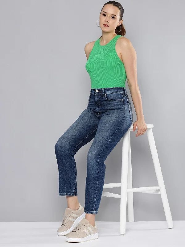 Fashion Style Women's High Rise Wedgie Straight Fit Blue Jeans