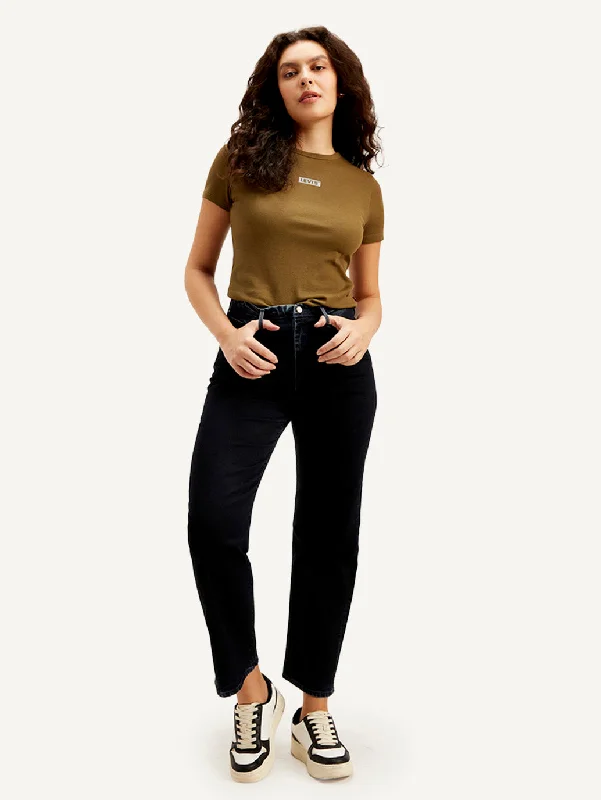 New Autumn And Winter Styles Women's High Rise Ribcage Straight Fit Dark Indigo Jeans