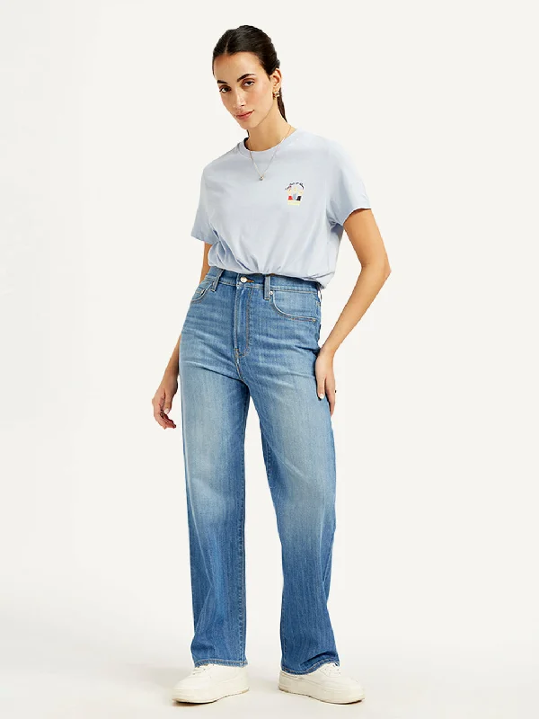 Bright Colors Women's High Rise Ribcage Straight Blue Jeans