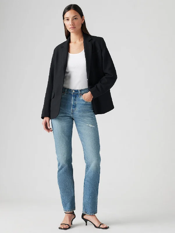 Cute Style Women's Mid Rise 501 Straight Fit Blue Jeans