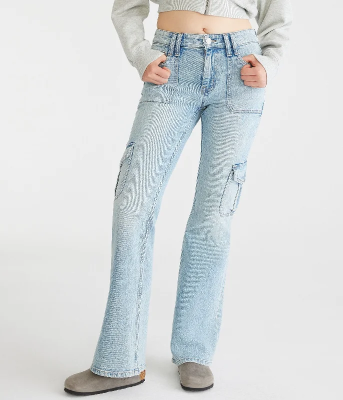 Embroidered Letters Aeropostale Flare Mid-Rise Cargo Jean