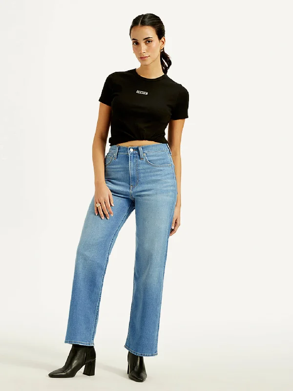 Modern City Women's High Rise Ribcage Straight Fit Blue Jeans
