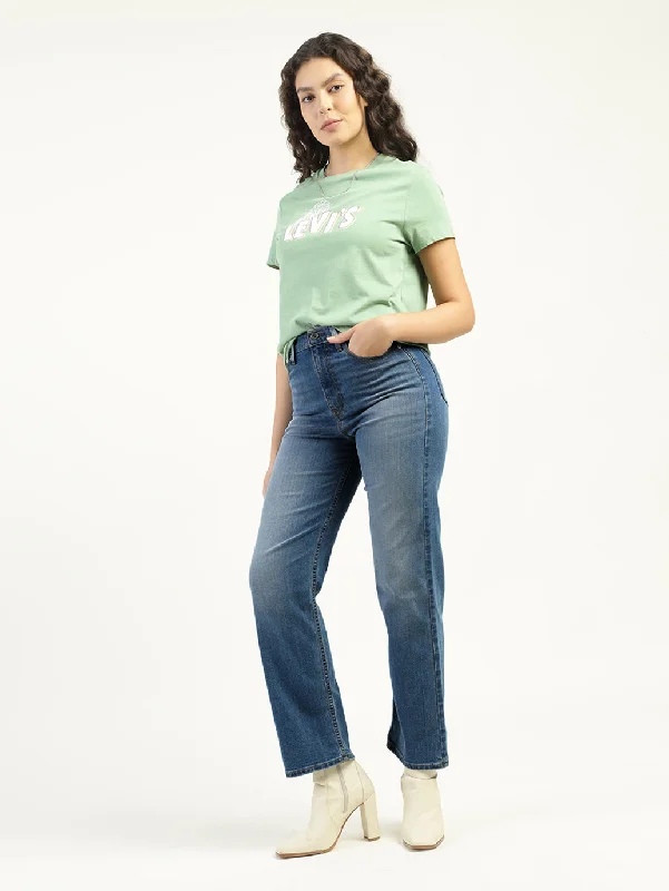 Wearable At Home Or Out Women's High Rise Ribcage Slim Straight Fit Light Blue Jeans