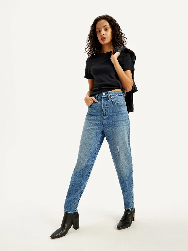 Versatile Items Women's High Rise Loose Taper Fit Blue Jeans