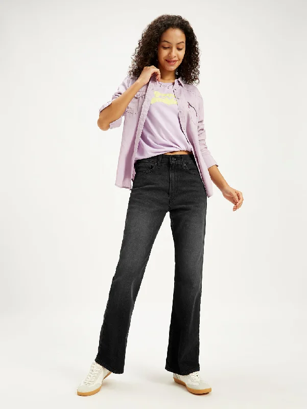 Ethnic Style Women's Mid Rise Wedgie Bootcut Black Jeans