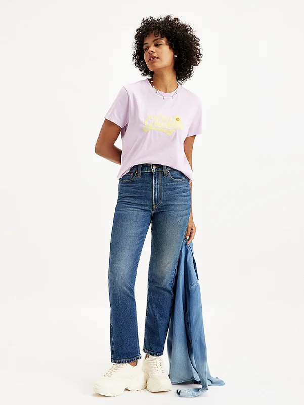 Fashionable And Versatile Women's Mid Rise Wedgie Straight Fit Blue Jeans