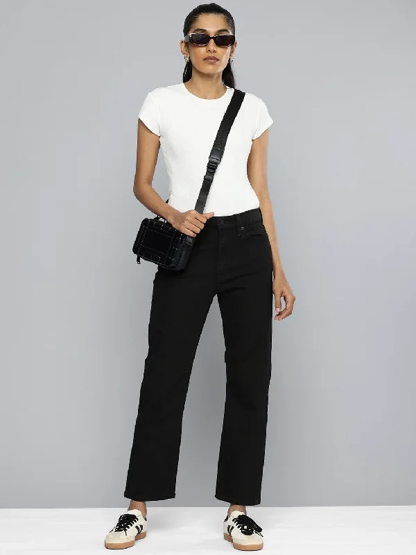 Thin Design Women's Mid Rise Wedgie Straight Fit Jeans