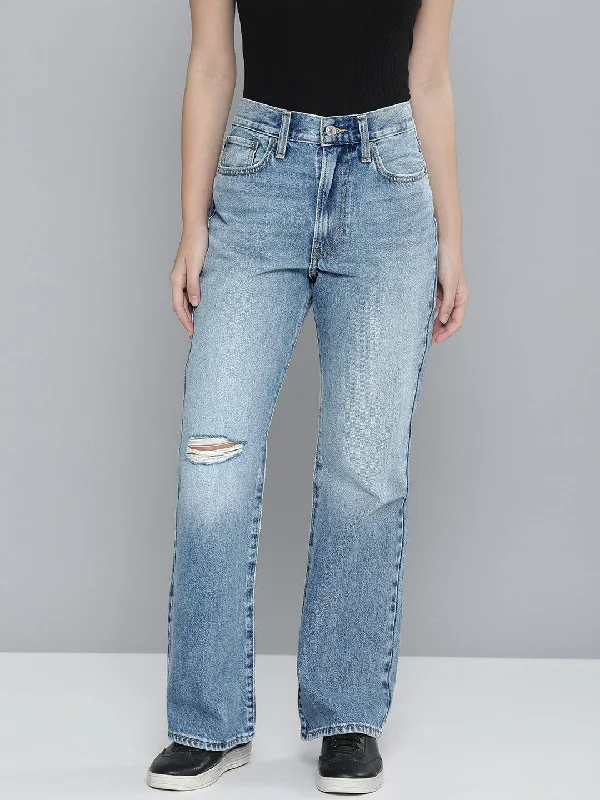 French Retro Women's Mid Rise Wedgie Indigo Bootcut Jeans