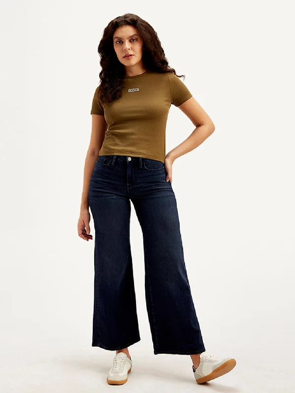 Youthful Street Fashion Women's Mid Rise Flared Navy Jeans
