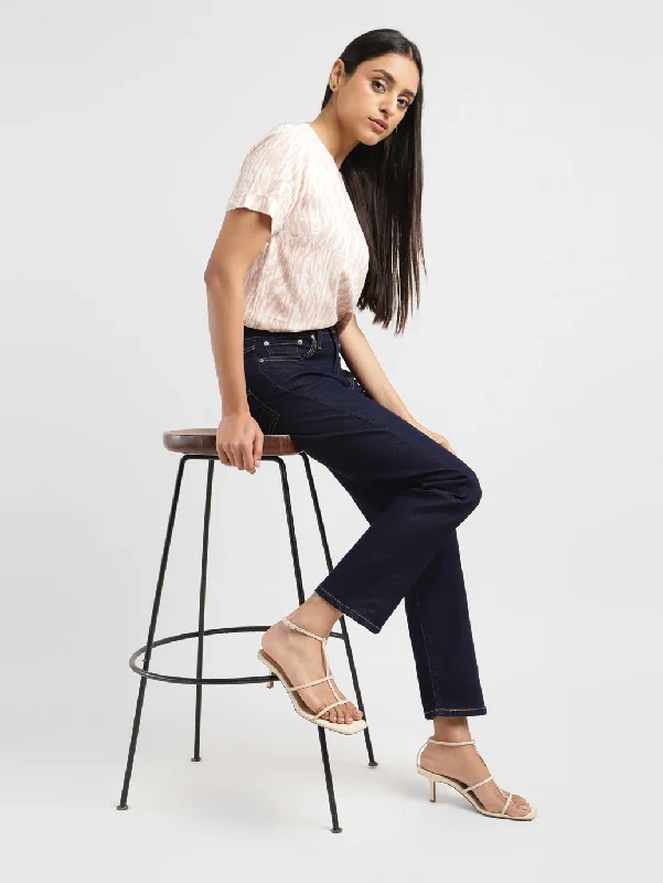 Elegant Temperament Women's Mid Rise Wedgie Straight Fit Jeans