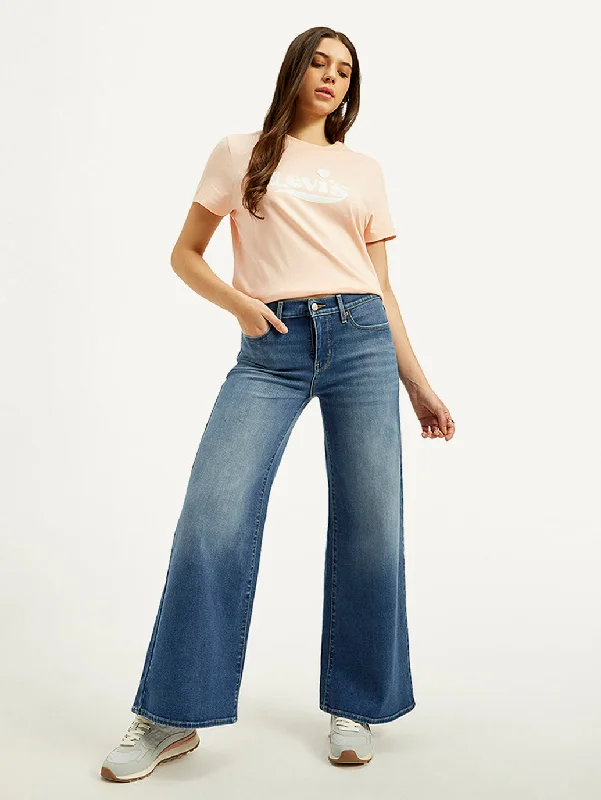 Soft And Comfortable Women's High Rise Flared Blue Jeans
