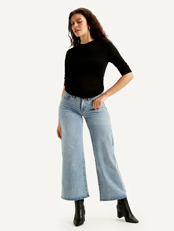Advanced Customization Women's Mid Rise Flared Light Blue Jeans
