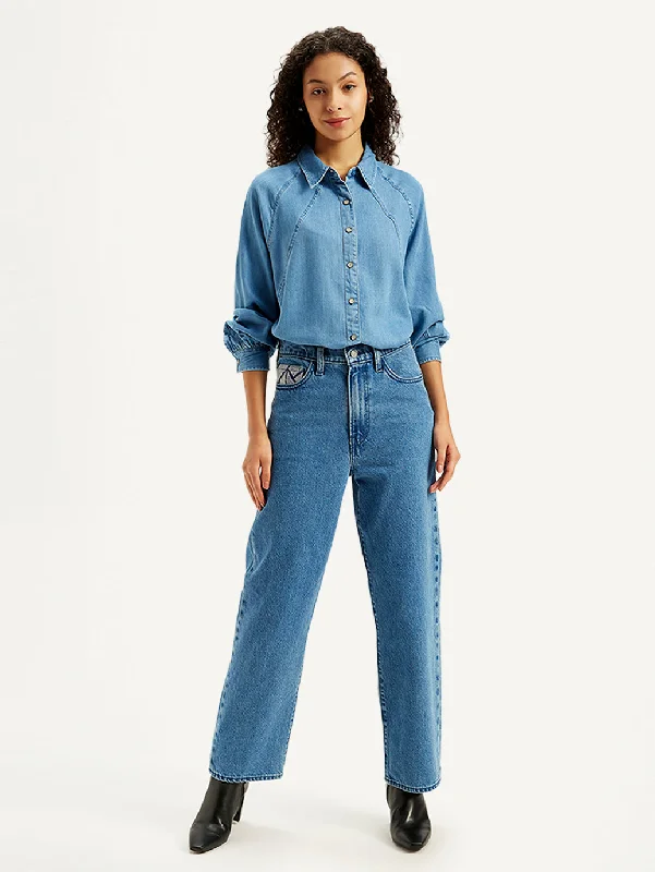 Avant-garde Design Women's High Rise Ribcage Straight Fit Indigo Jeans