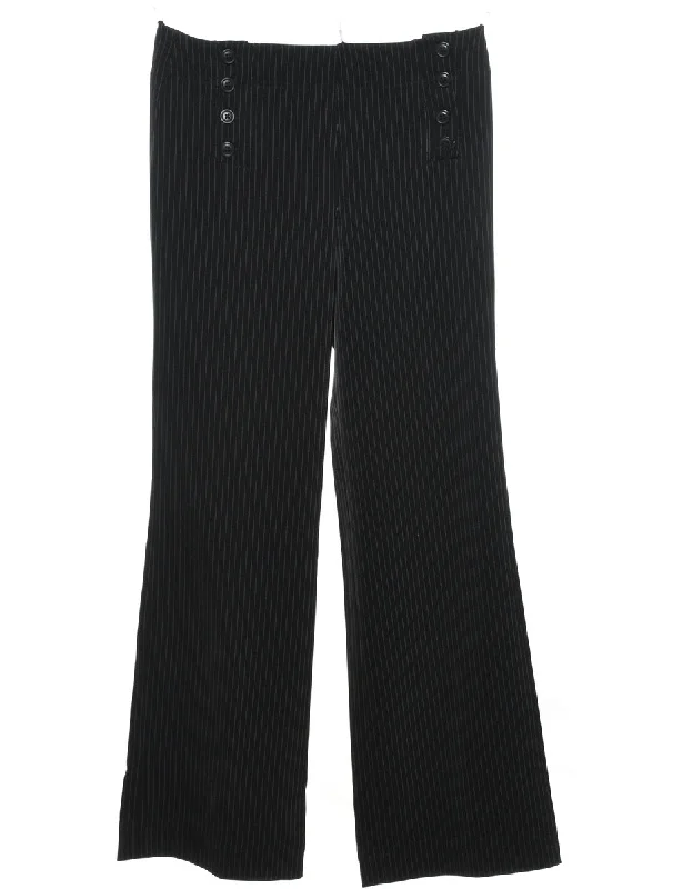 Black Striped High Waist Trousers - W32 L32