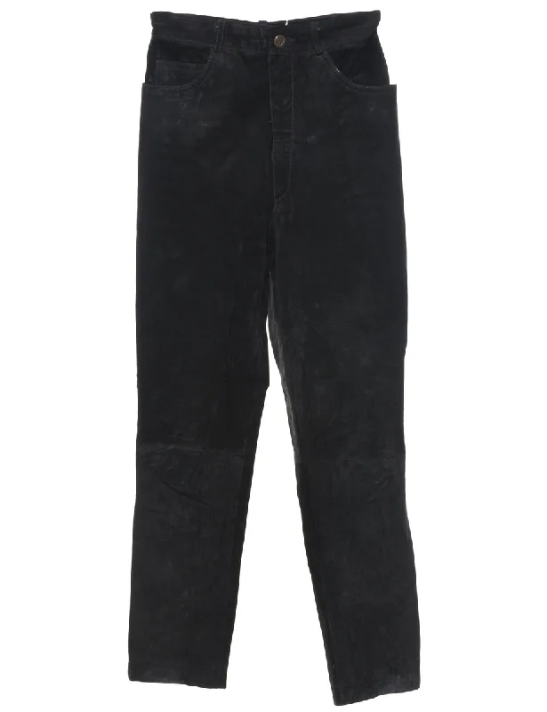 Black Suede Tapered Trousers - W24 L28