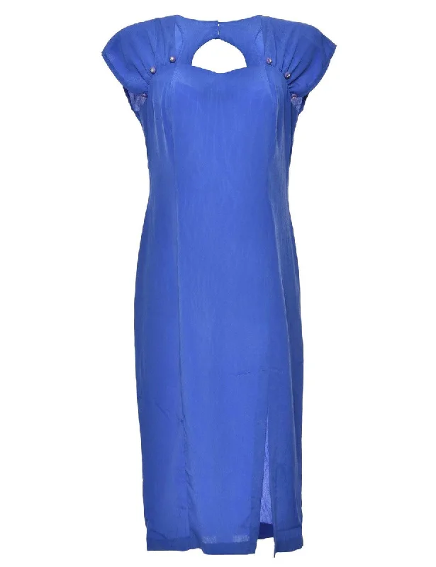 Cut Out Detail Blue Evening Dress - L