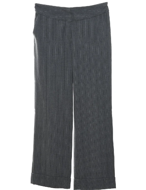 Dark Grey Classic Striped Trousers - W32 L33