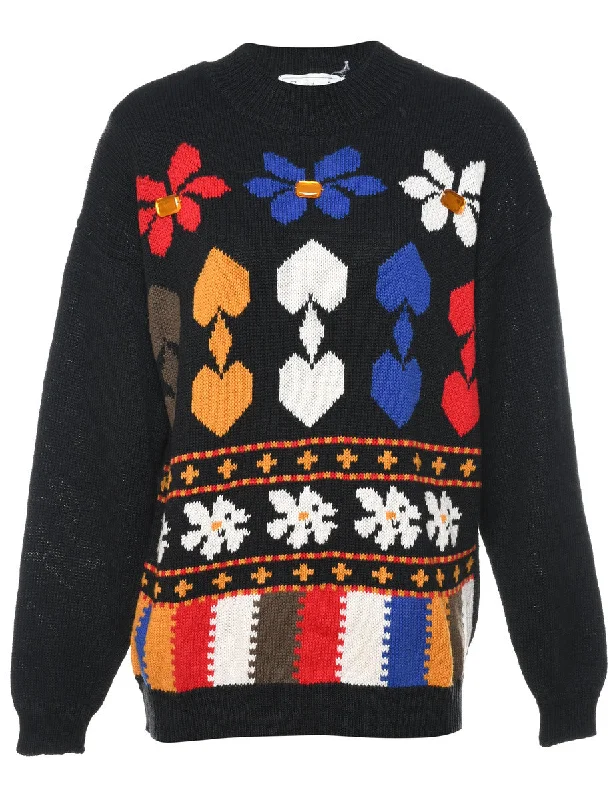 Floral Knit Jumper - L