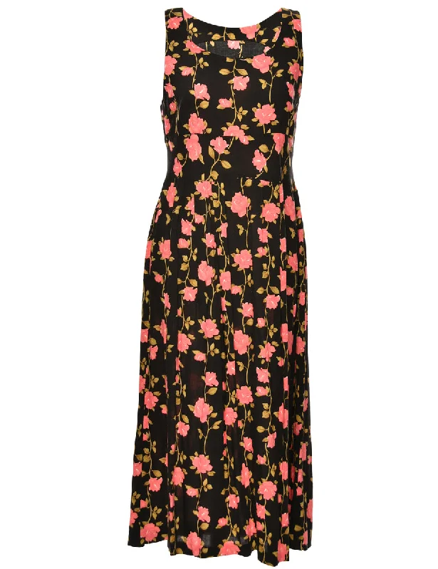 Floral Print Black & Pink Dress - L