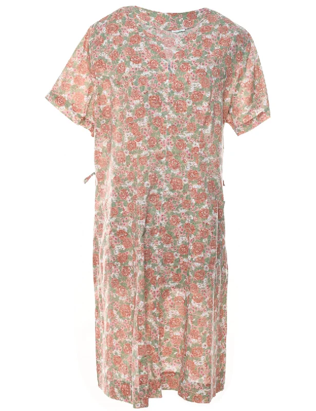 Floral Print Vintage Shift Dress - XL