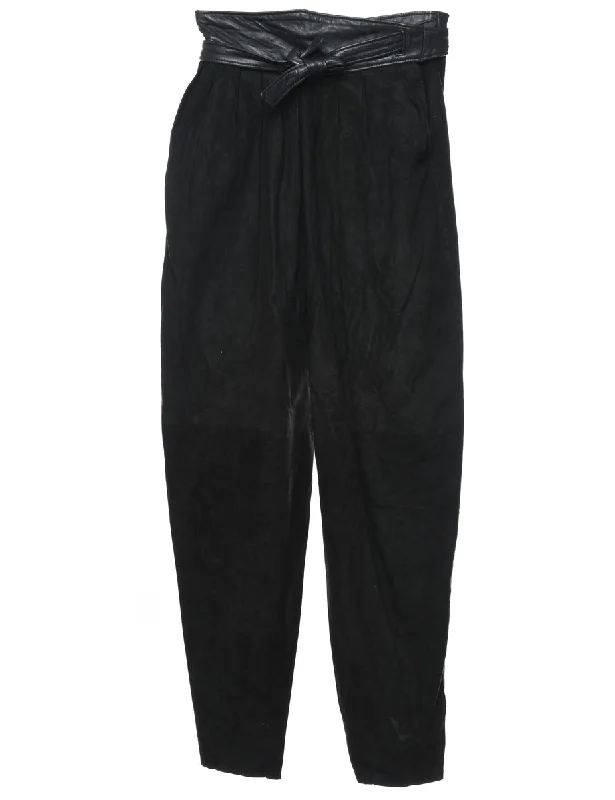 High Waist Black Suede Trousers - W26 L34