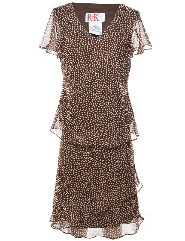 Polka Dot Print Black & Brown Top & Skirt Set - M