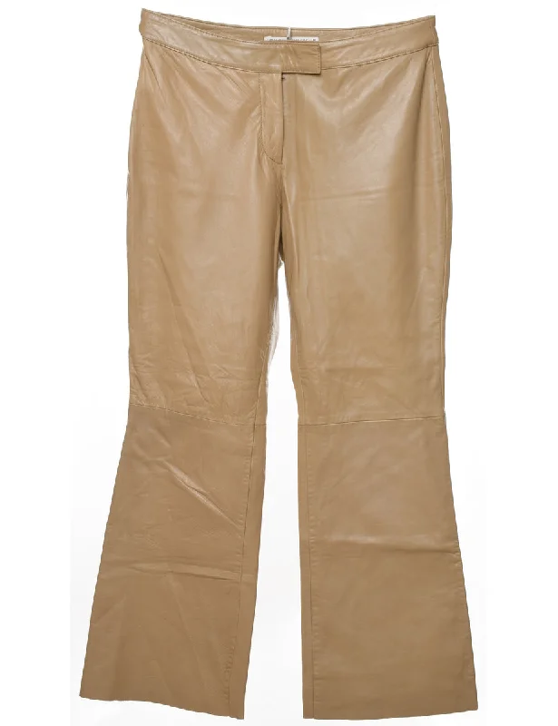 Tommy Hilfiger Light Brown Flared Leather Trousers - W32 L29