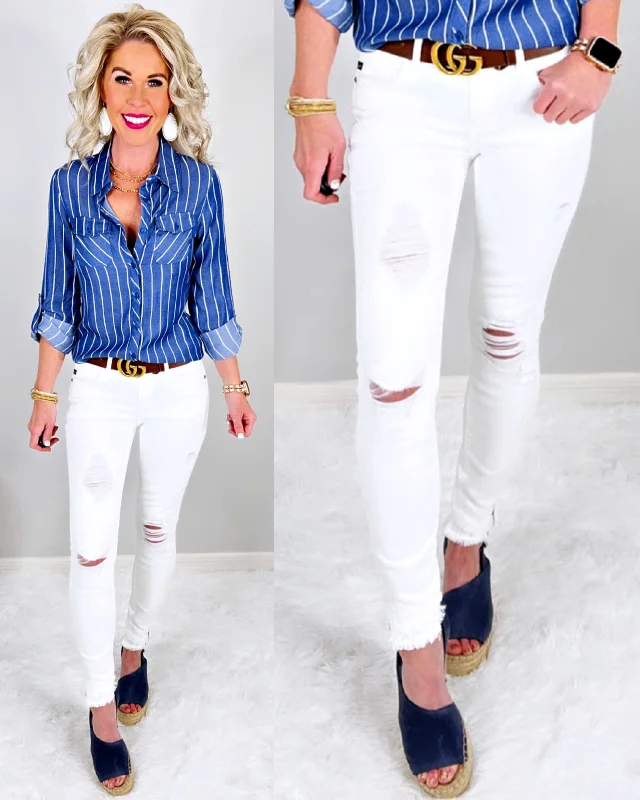 Kristy Raw Hem Jeans - White