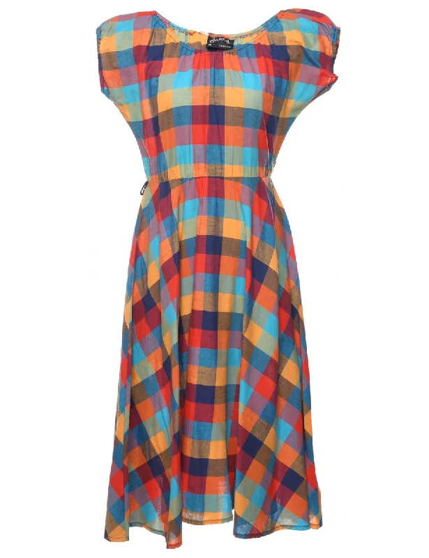 Multi-colour Checked Skater Dress - S