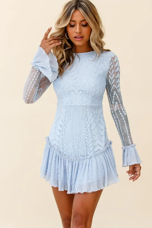 Dreamy Long Sleeve Mini Dress Steel Blue