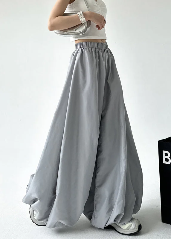 Fashion Grey Pockets Elastic Waist Lantern Pants Fall