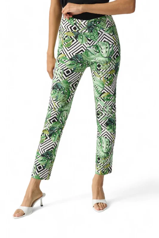 Palm Print Capris Pant In Vanilla/multi