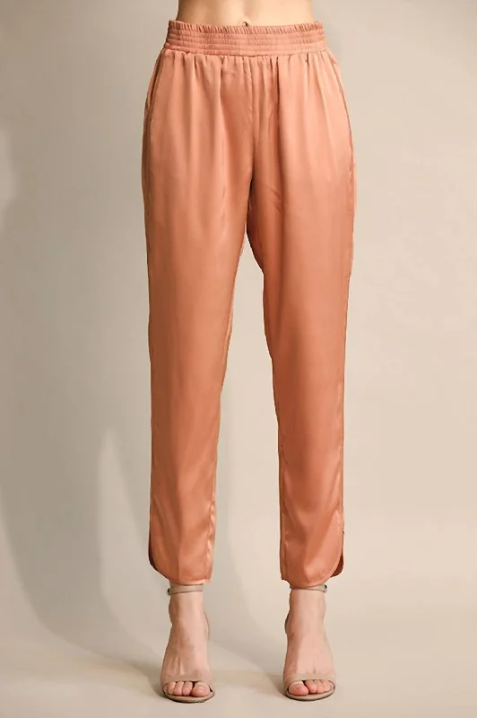 Straight Leg Satin Pants In Rose Clay